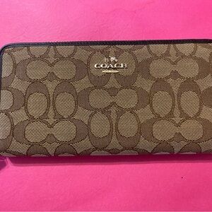 Coach Brown Signature Zip Wallet